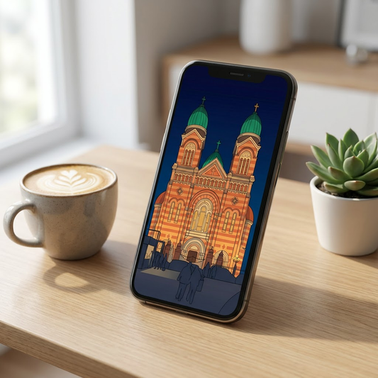 Emerald Dome Church — Minimal Architectural Silhouette Phone Wallpaper (Digital Download) - Phone Mockup