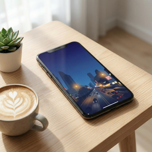 Neon Dusk City — Moody Twilight Urban Painterly Phone Wallpaper (Digital Download) - Phone Mockup