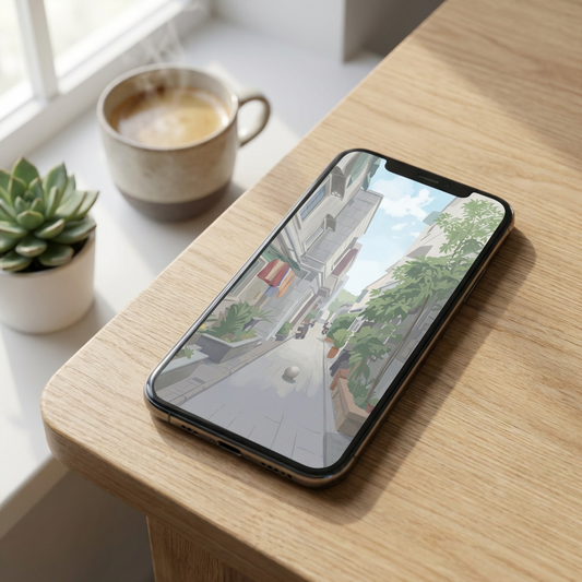 Pastel Alleyway — Minimal Watercolor Phone Wallpaper - Phone Mockup