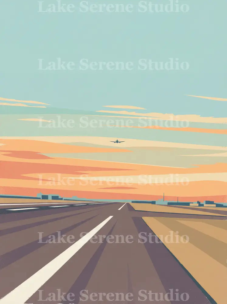Runway at Golden Hour — Vintage Travel Poster Phone Wallpaper (Digital Download)