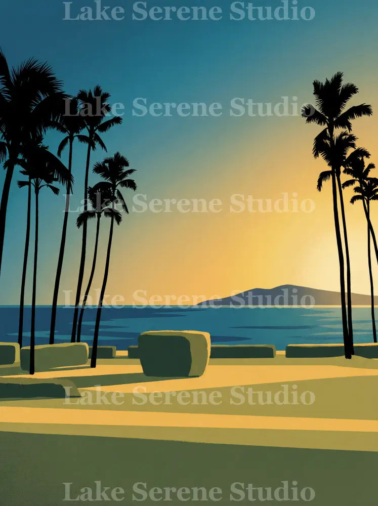 Tropical Sunset Palms — Vintage Travel Poster Phone Wallpaper (Digital Download)