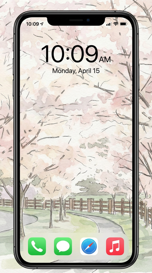 Cherry Blossom Walkway — Watercolor Spring Phone Wallpaper