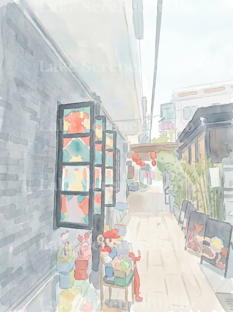 Cartoon Alley Panels — Soft Watercolor Minimal Phone Wallpaper (Digital Download) - Preview