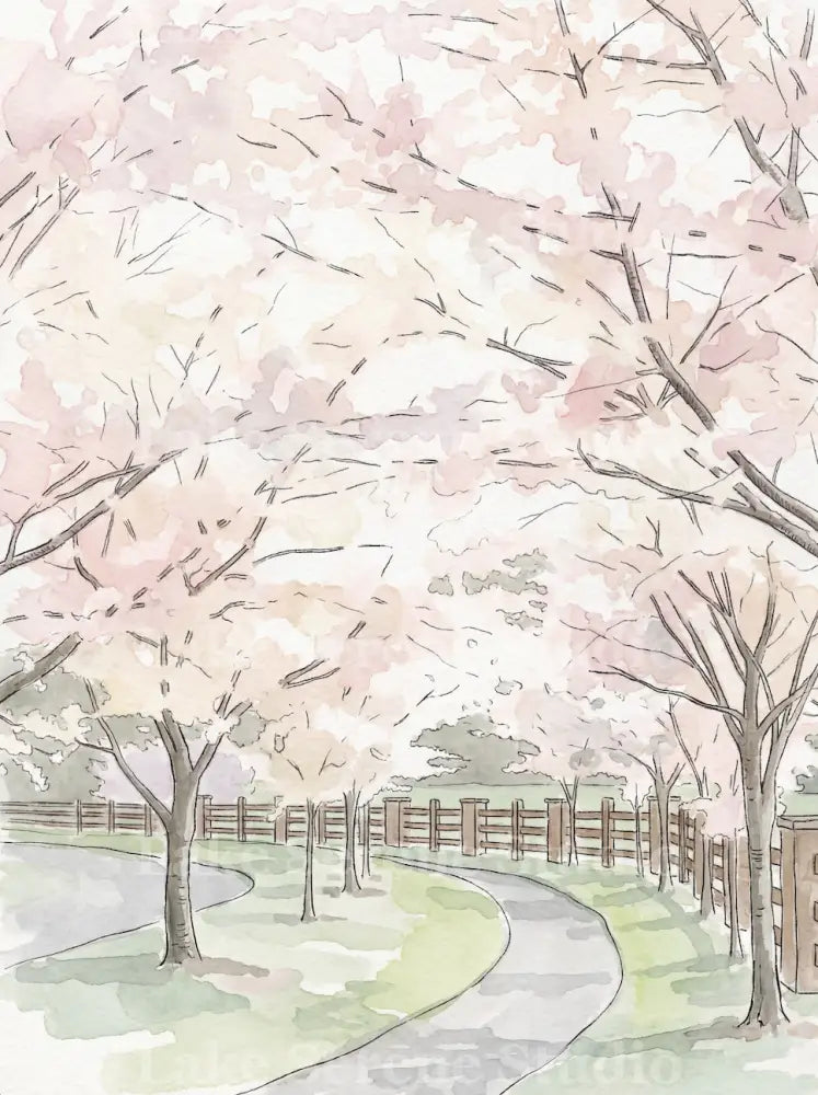 Cherry Blossom Walkway — Watercolor Spring Phone Wallpaper (Digital Download)