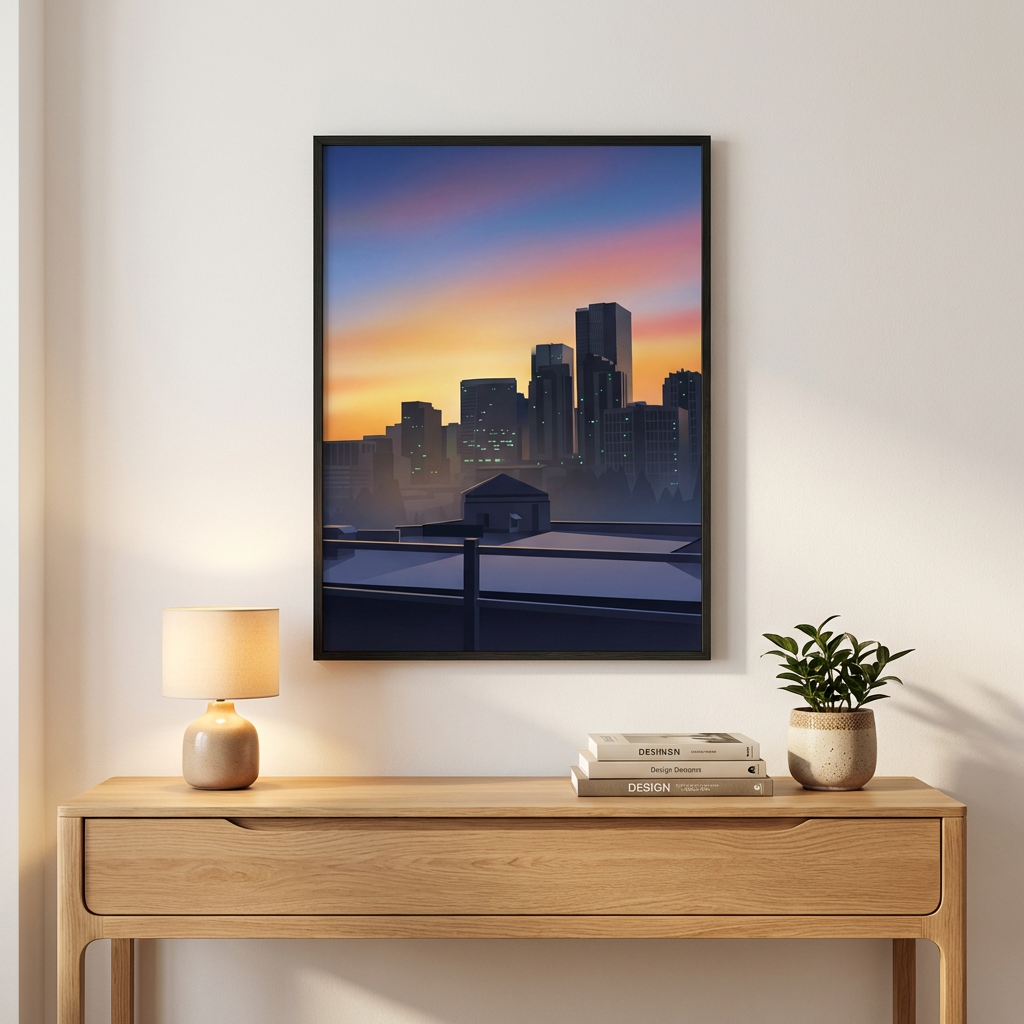 Urban Twilight Silhouette — Moody Minimalist Cityscape at Sunset Phone Wallpaper (Digital Download) - Wall Art Mockup
