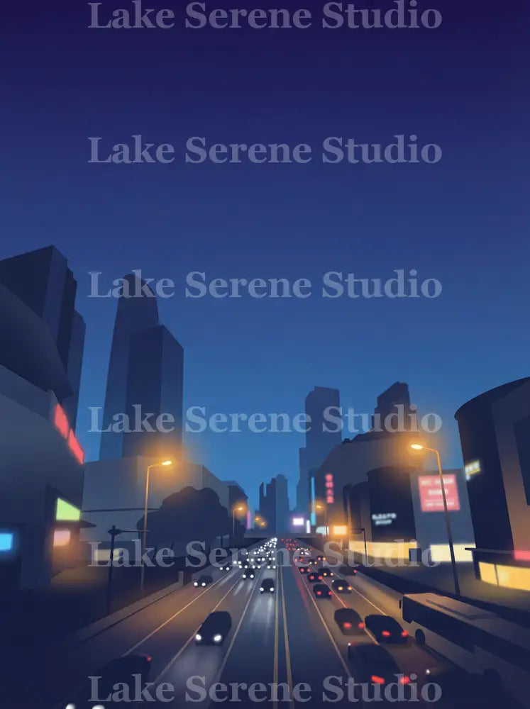 Neon Dusk City — Moody Twilight Urban Painterly Phone Wallpaper (Digital Download) - Preview