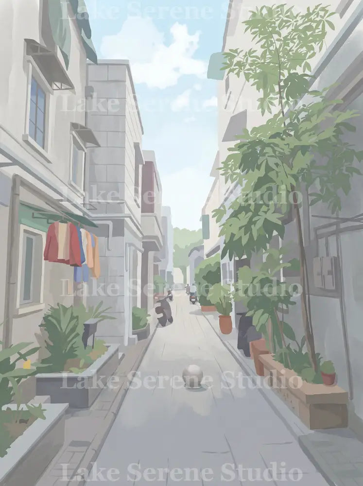 Pastel Alleyway — Minimal Watercolor Phone Wallpaper - Preview