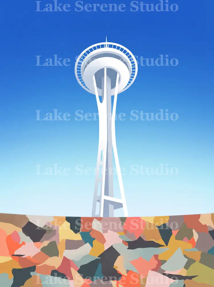Space Needle Mosaic Dream — Minimal Dreamy Gradient Phone Wallpaper (Digital Download) - Preview