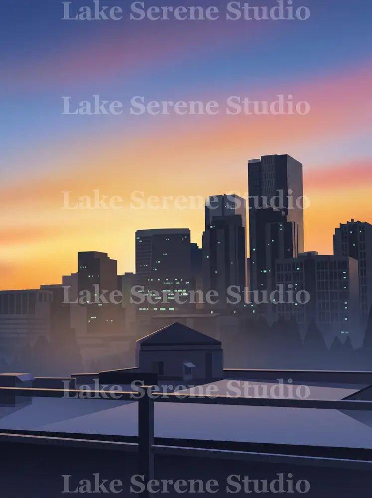 Urban Twilight Silhouette — Moody Minimalist Cityscape at Sunset Phone Wallpaper (Digital Download) - Preview